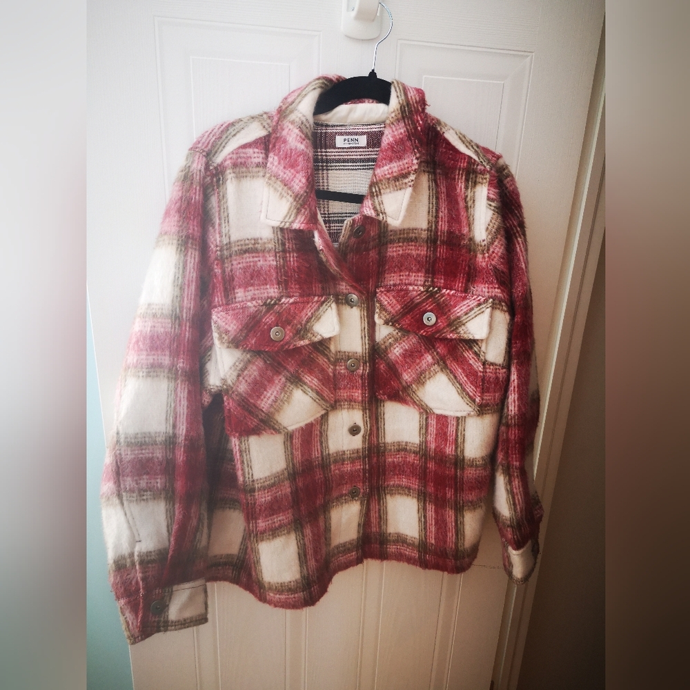 penningtons Plaid Red and White Women's cropped Jacket